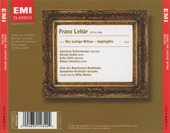 Lehár*, Rothenberger*, Gedda*, Köth*, Chor Des Bayerischen Rundfunks, Symphonie-Orchester Graunke, Willy Mattes : Die Lustige Witwe - Highlights (CD)