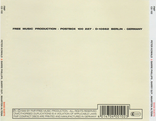 Peter Kowald &amp; Barre Phillips, Barry Guy, Maarten Altena : Bass Duets (CD, Comp)