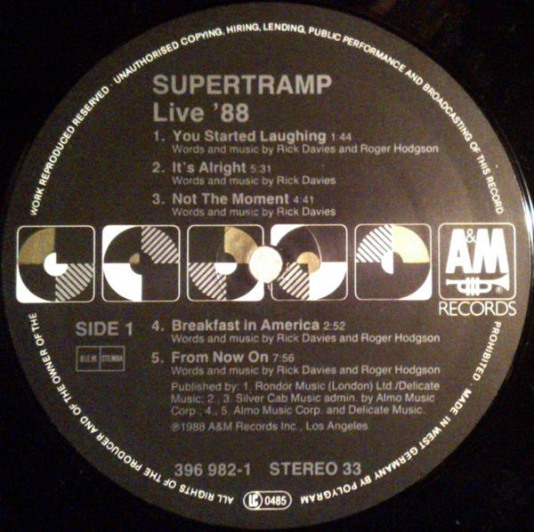 Supertramp : Live '88 (LP, Album)