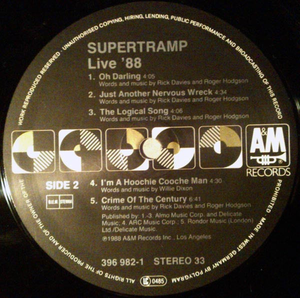 Supertramp : Live '88 (LP, Album)