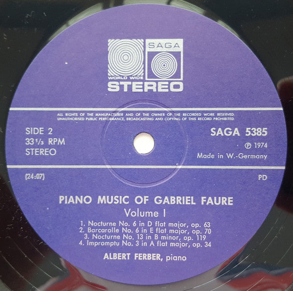 Gabriel Fauré, Albert Ferber : Piano Music Of Gabriel Faure (LP, RE, RM, Tel)