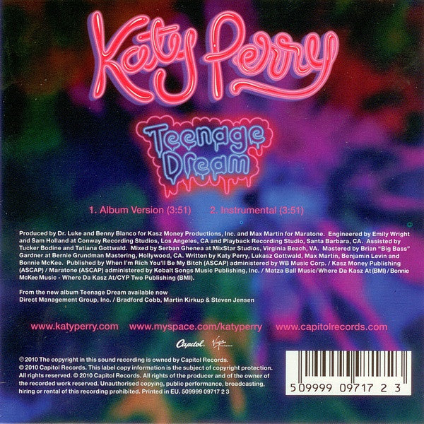Katy Perry : Teenage Dream (CD, Single)