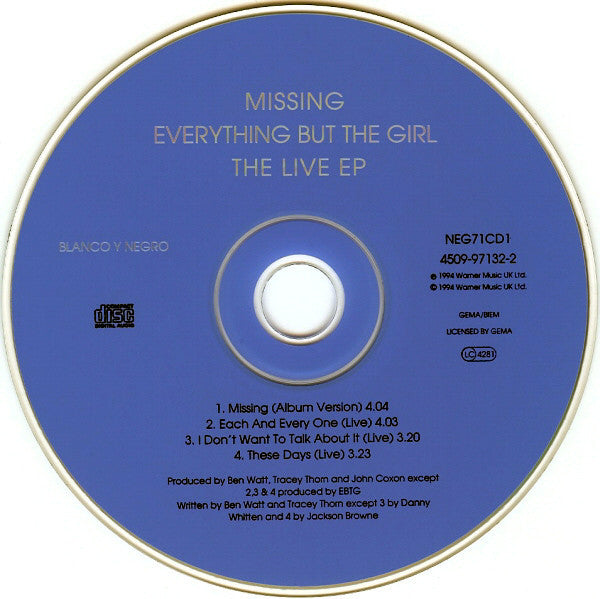Everything But The Girl : Missing (The Live EP) (CD, EP)