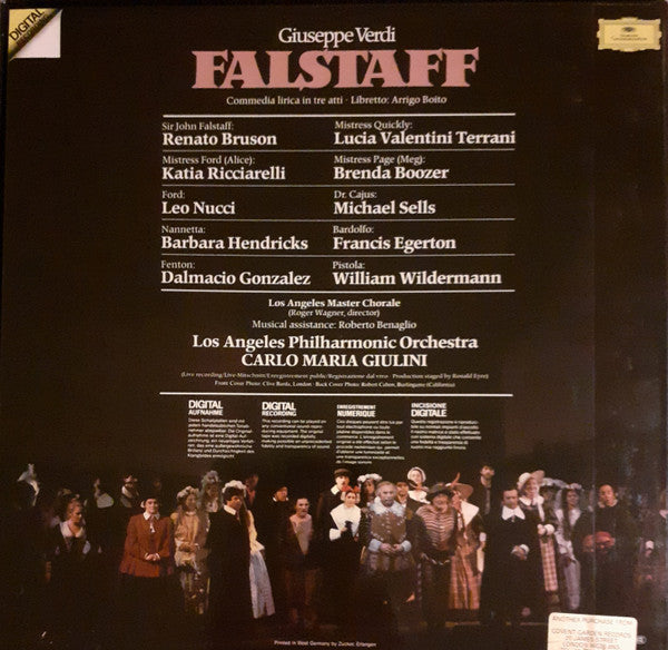 Giuseppe Verdi - Renato Bruson, Katia Ricciarelli, Leo Nucci, Barbara Hendricks, Dalmacio Gonzalez, Lucia Valentini Terrani, Los Angeles Philharmonic Orchestra, Carlo Maria Giulini : Falstaff (3xLP, Album, Dig + Box)