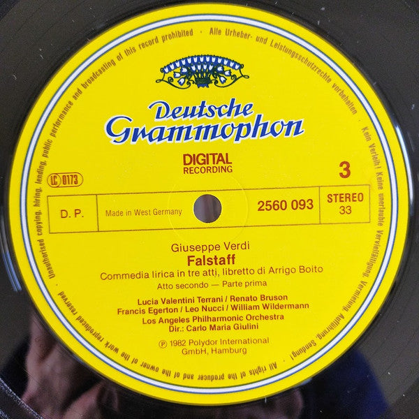 Giuseppe Verdi - Renato Bruson, Katia Ricciarelli, Leo Nucci, Barbara Hendricks, Dalmacio Gonzalez, Lucia Valentini Terrani, Los Angeles Philharmonic Orchestra, Carlo Maria Giulini : Falstaff (3xLP, Album, Dig + Box)