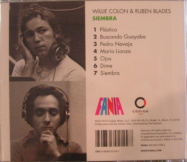 Willie Colón &amp; Ruben Blades : Siembra (CD, Album, RE, RM)