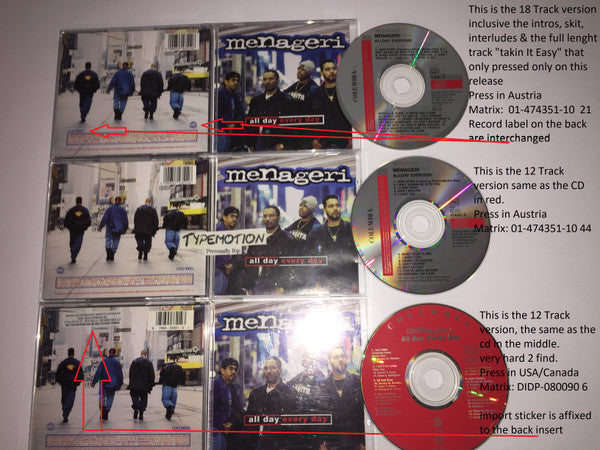Menageri : All Day Every Day (CD, Album)