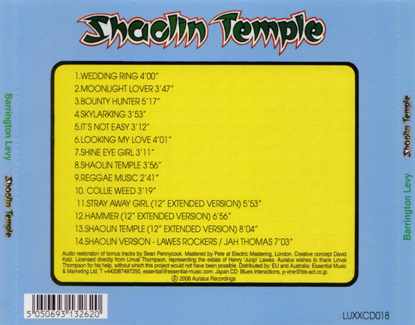 Barrington Levy : Shaolin Temple (CD, Album, RE)