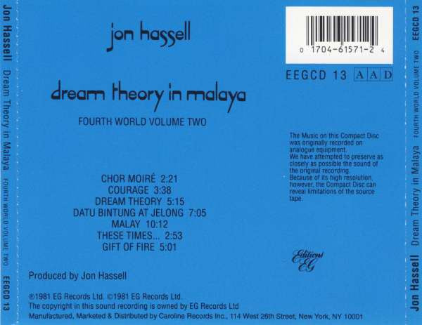 Jon Hassell : Dream Theory In Malaya (Fourth World Volume Two) (CD, Album, RE)