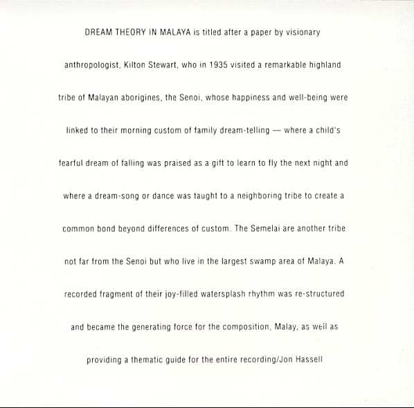 Jon Hassell : Dream Theory In Malaya (Fourth World Volume Two) (CD, Album, RE)