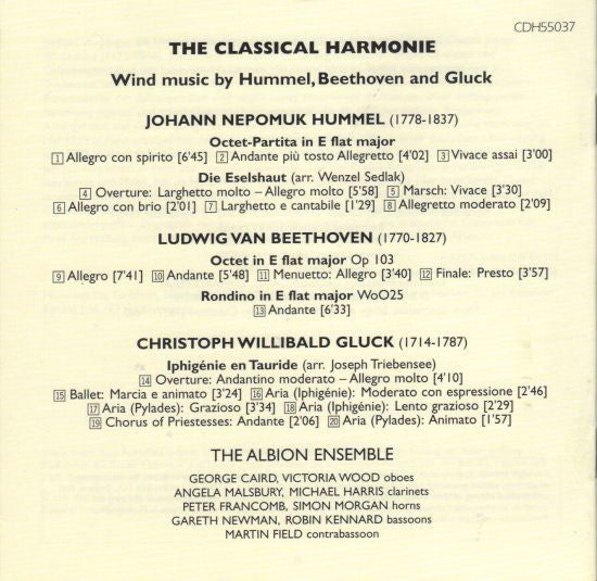 Beethoven*, Gluck*, Hummel* - The Albion Ensemble : The Classical Harmonie (Music For Wind By Beethoven, Gluck, Hummel) (CD, Album)
