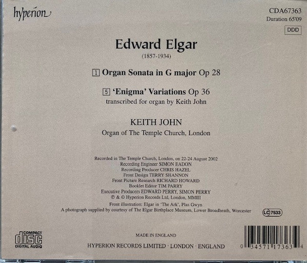 Elgar*, Keith John (3) : Enigma Variations • Organ Sonata (CD, DDD)
