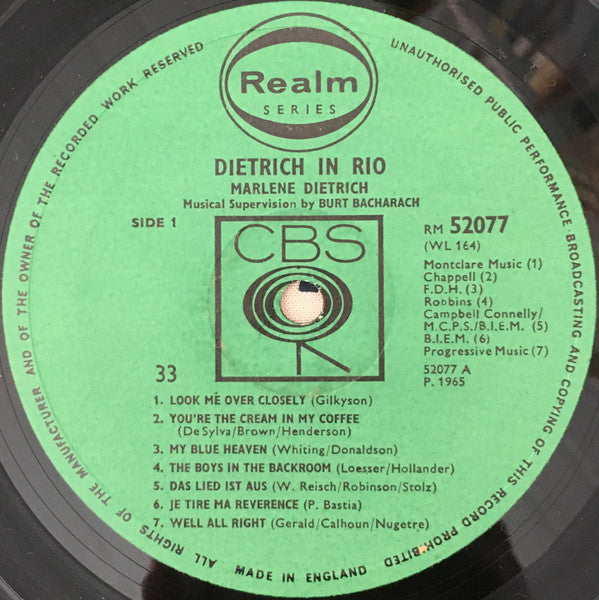 Marlene Dietrich : Dietrich In Rio (LP, Mono, RE)