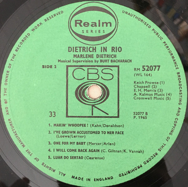 Marlene Dietrich : Dietrich In Rio (LP, Mono, RE)