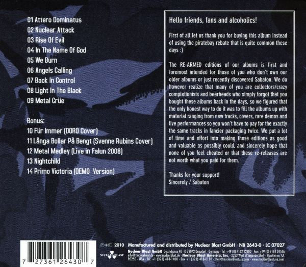 Sabaton : Attero Dominatus Re-Armed (CD, Album, RE, Sli)