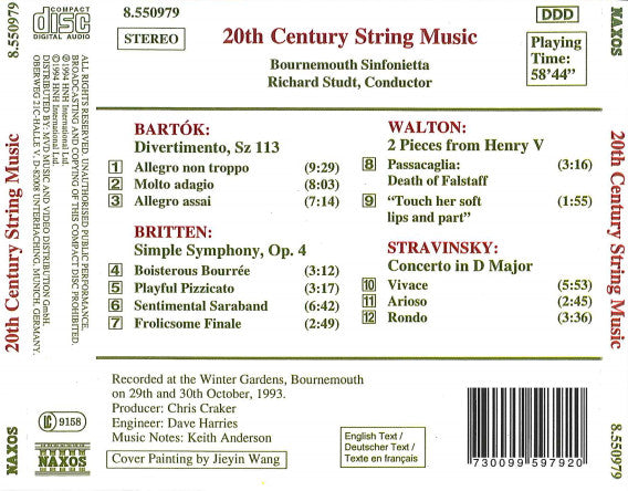 Bartók* • Britten* • Walton* • Stravinsky*, Bournemouth Sinfonietta, Richard Studt : 20th Century String Music (CD, Album)