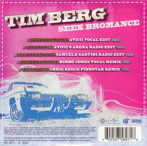Tim Berg : Seek Bromance (CD, Single, Car)