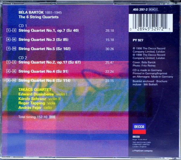 Béla Bartók - Takács Quartet : The 6 String Quartets = Les Quatuors A Cordes = Die Streichquartette (2xCD, Album)