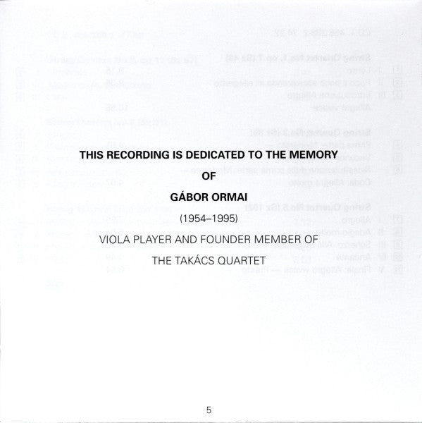 Béla Bartók - Takács Quartet : The 6 String Quartets = Les Quatuors A Cordes = Die Streichquartette (2xCD, Album)