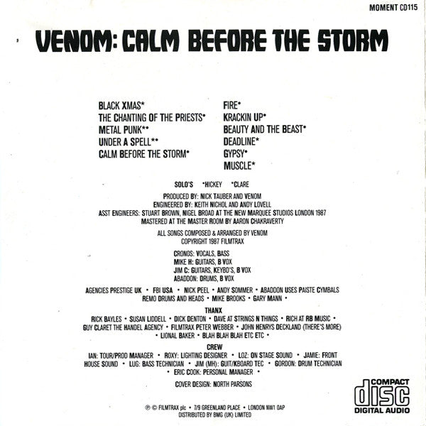 Venom (8) : Calm Before The Storm (CD, Album)