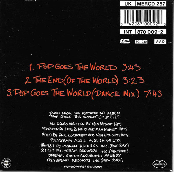 Men Without Hats : Pop Goes The World (CD, Single, Car)