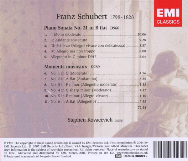 Schubert* - Stephen Kovacevich* : Piano Sonata No. 21 In B Flat | Moments Musicaux | Allegretto In C Minor (CD, Comp, RE, RM)