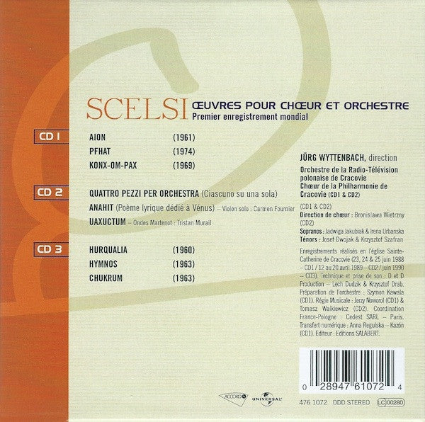 Scelsi* - Jürg Wyttenbach, Orchestre De La Radio-Télévision Polonaise De Cracovie*, Chœur De La Philharmonie De Cracovie* : Œuvres Pour Chœur Et Orchestre (3xCD, RE + Box, Comp)