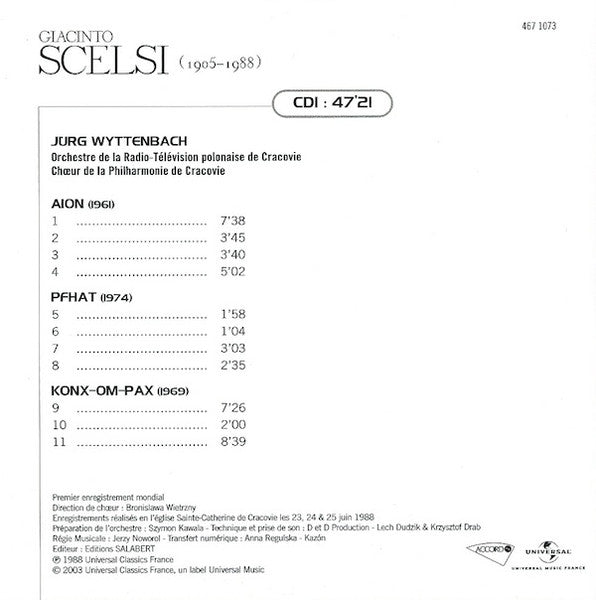 Scelsi* - Jürg Wyttenbach, Orchestre De La Radio-Télévision Polonaise De Cracovie*, Chœur De La Philharmonie De Cracovie* : Œuvres Pour Chœur Et Orchestre (3xCD, RE + Box, Comp)