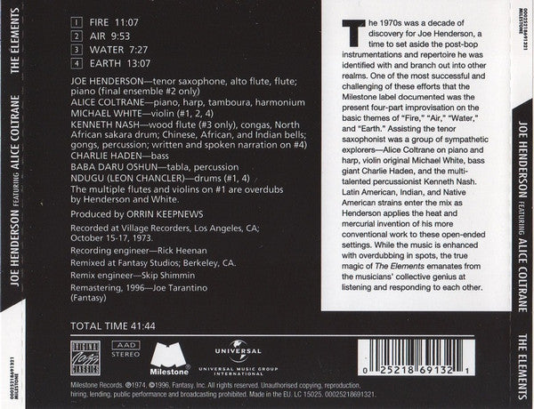 Joe Henderson Featuring Alice Coltrane : The Elements (CD, Album, RE, RM)