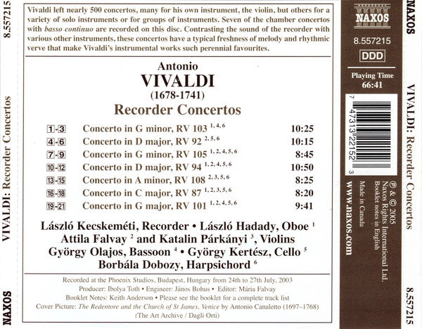 Vivaldi*, László Kecskeméti*, Chamber Ensemble (4) : Recorder Concertos (CD, Album)