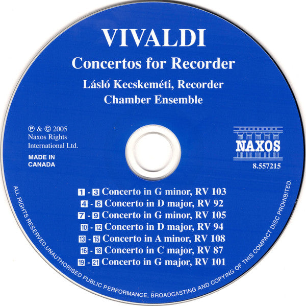 Vivaldi*, László Kecskeméti*, Chamber Ensemble (4) : Recorder Concertos (CD, Album)