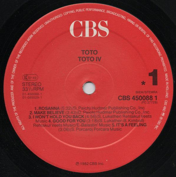 Toto : Toto IV (LP, Album, RE)