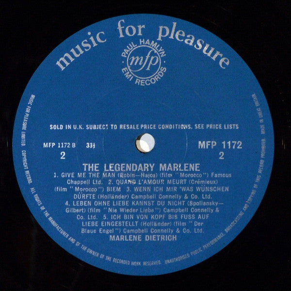 Marlene Dietrich : The Legendary Marlene Dietrich (LP, Comp, Mono)