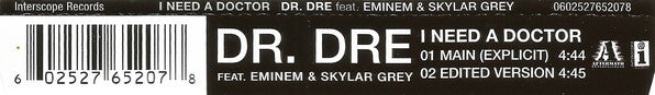 Dr. Dre Featuring Eminem &amp; Skylar Grey : I Need A Doctor (CD, Single)