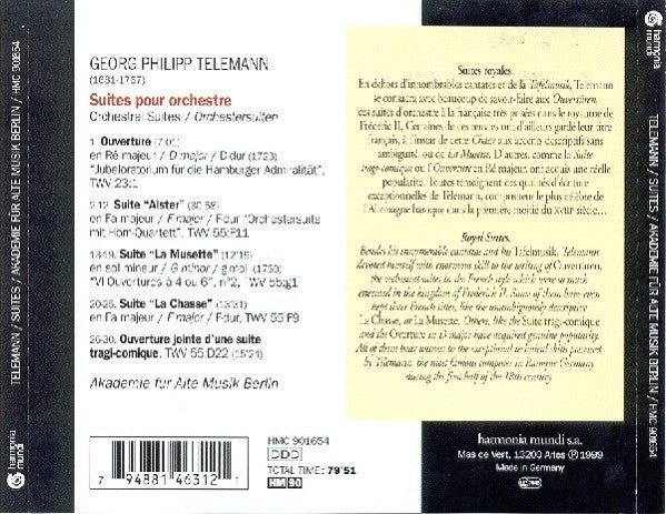G. P. Telemann*, Akademie Für Alte Musik Berlin : La Chasse, Tragikomische Suite, Admirals-Ouvertüre, Alsterouvertüre, La Musette (CD, Album)
