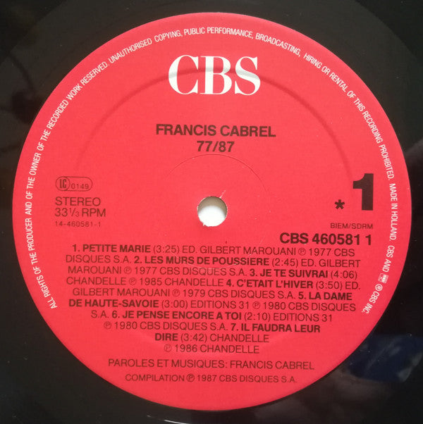 Francis Cabrel : Cabrel 77-87 (LP, Comp)