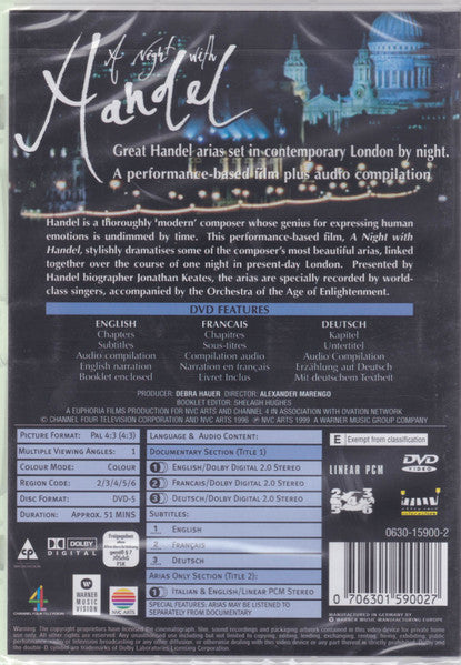 Handel* - John Mark Ainsley, Sarah Connolly, Rosa Mannion, Claron McFadden, Alastair Miles, Christopher Robson, Orchestra Of The Age Of Enlightenment, Harry Bicket : A Night With Handel - Great Handel Arias Set In Contemporary London By Night (DVD-V, RE, PAL)