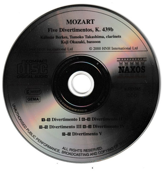 Mozart*, Kálmán Berkes, Tomoko Takashima, Koji Okazaki : Five Divertimentos, K. 439b (CD, Album)