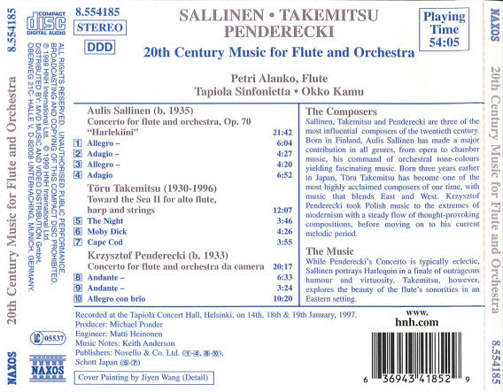 Aulis Sallinen / Tōru Takemitsu* / Krzysztof Penderecki - Petri Alanko (2), Tapiola Sinfonietta, Okko Kamu : 20th Century Music For Flute And Orchestra (CD, Album)