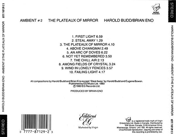 Harold Budd / Brian Eno : Ambient 2: The Plateaux Of Mirror (CD, Album)