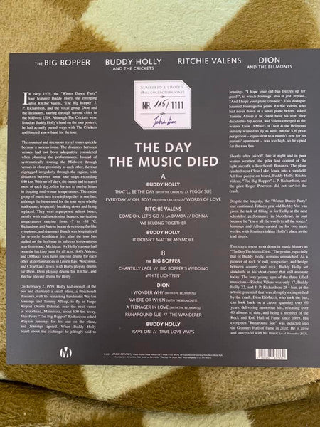 The Big Bopper* / Buddy Holly And The Crickets (2) / Ritchie Valens / Dion And The Belmonts* : The Day The Music Died (LP, Comp, Ltd, Num, Col)