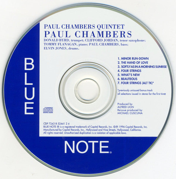 Paul Chambers Quintet With Donald Byrd, Cliff Jordan*, Tommy Flanagan, Elvin Jones : Paul Chambers Quintet (CD, Album, Ltd, RE)