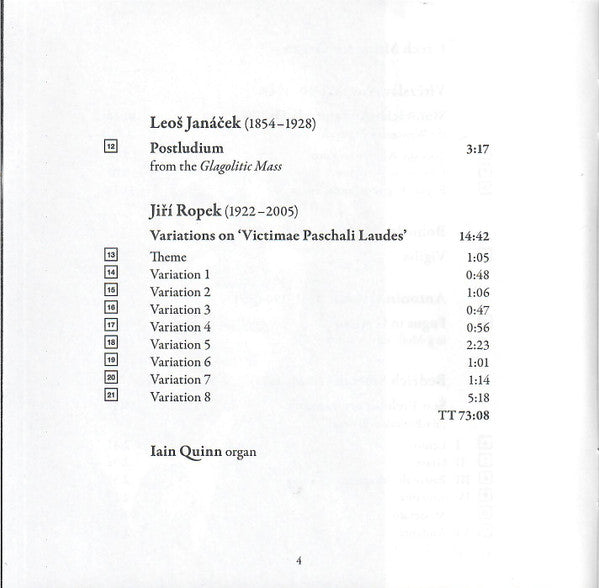 Iain Quinn : Plays Czech Music On The Organ Of Norwich Cathedral (CD)