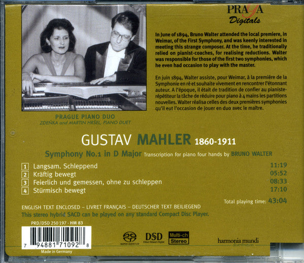 Gustav Mahler, Prague Piano Duo : Symphony No. 1 (Piano Duet Transcription By Bruno Walter) (SACD, Hybrid, Multichannel, Album, DSD)