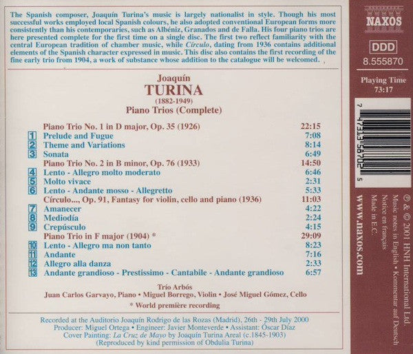 Joaquín Turina, Trio Arbós* : Piano Trios (Complete) (CD, Album)