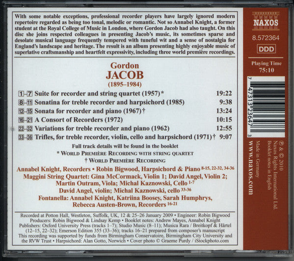 Gordon Jacob, Annabel Knight, Robin Bigwood, The Maggini Quartet : Jacob: Chamber Music with Recorder (CD)