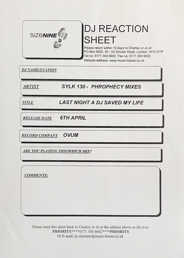 Sylk 130 : Last Night A DJ Saved My Life (12&quot;, Promo)
