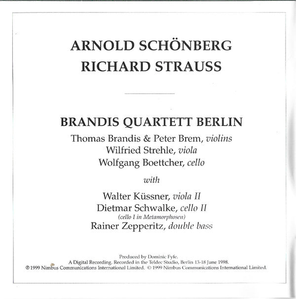 Brandis Quartett* With Walter Küssner, Dietmar Schwalke, Rainer Zepperitz, Richard Strauss / Arnold Schönberg* : Metamorphosen / Capriccio Sextet / Verklärte Nacht (CD, Amb)