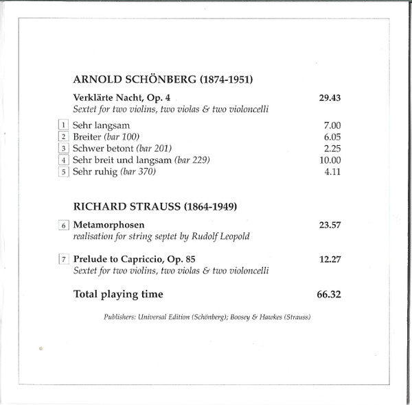 Brandis Quartett* With Walter Küssner, Dietmar Schwalke, Rainer Zepperitz, Richard Strauss / Arnold Schönberg* : Metamorphosen / Capriccio Sextet / Verklärte Nacht (CD, Amb)