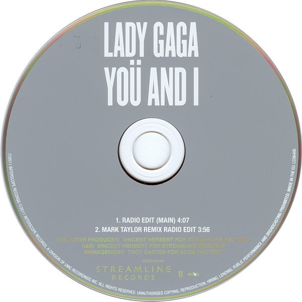 Lady Gaga : Yoü And I (CD, Single)